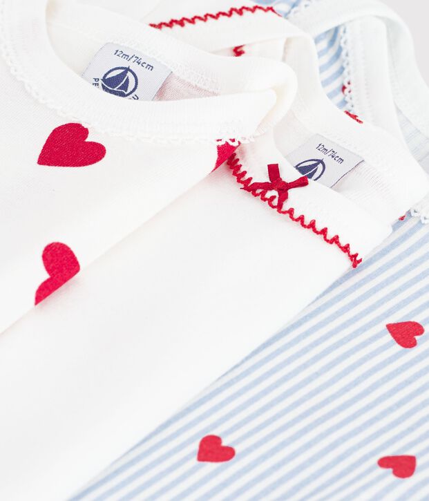Pack of long-sleeved heart-print cotton bodies for babies multicolor