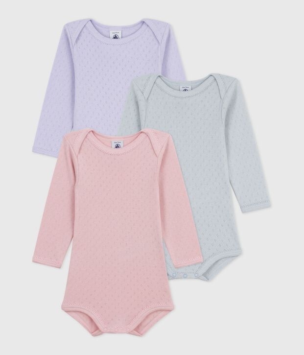 Pack of babies' long-sleeved openwork cotton bodies multicolor