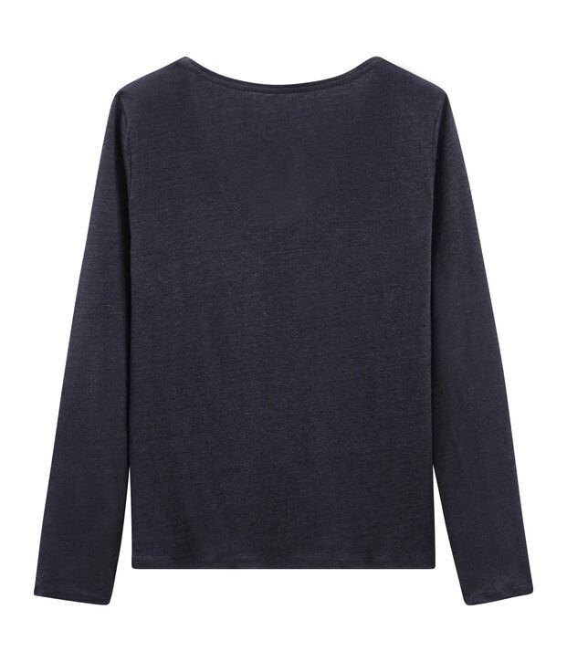 Women's long-sleeved iridescent linen t-shirt blue/pink