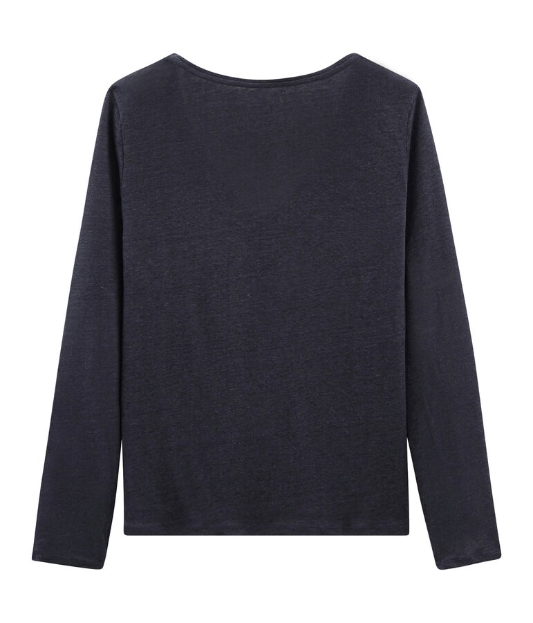 Women's long-sleeved iridescent linen t-shirt blue/pink