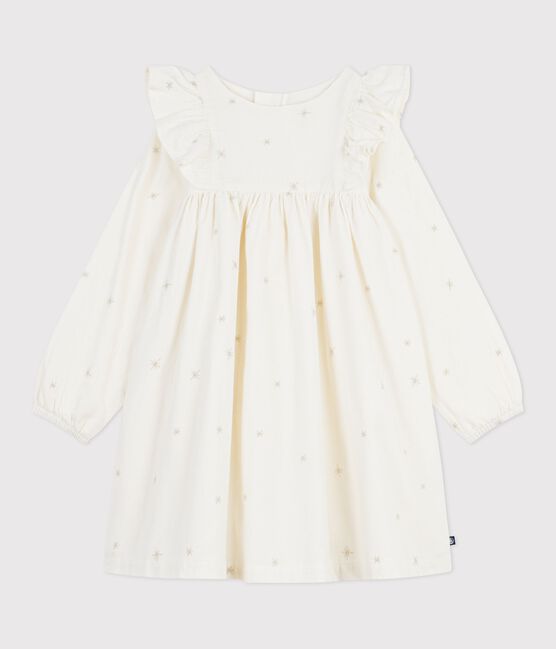 Children's long-sleeved plain corduroy dress MILK Ecru/ARGENT