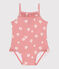 Babies' one-piece swimsuit with frills and a floral print. CHARME pink/MARSHMALLOW white