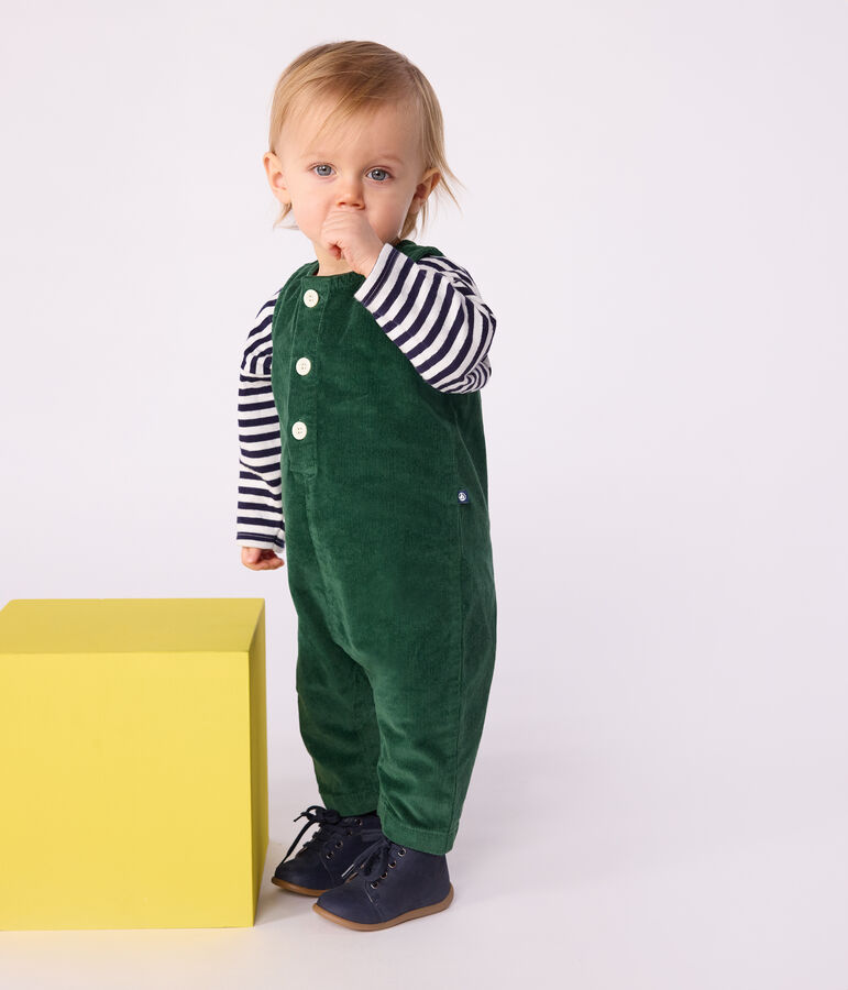 Babies' plain long corduroy jumpsuit green