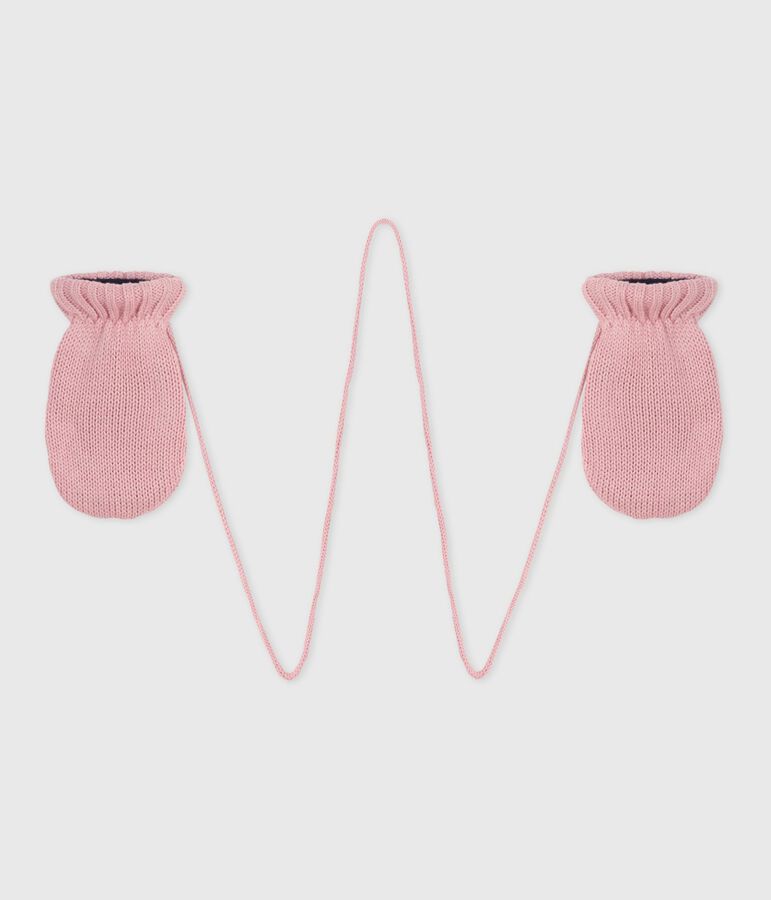 Babies' knitted mittens lined in polar fleece pink