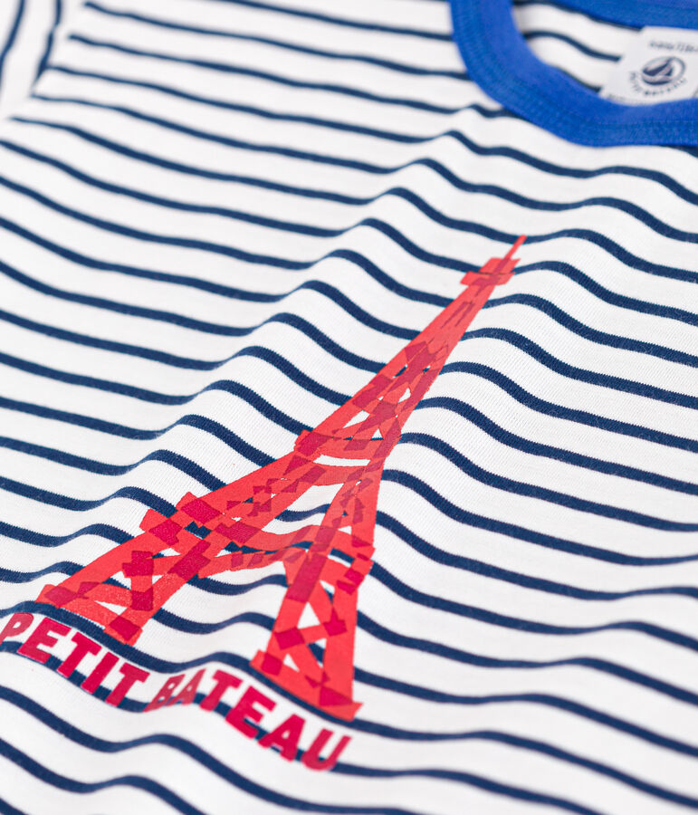 Children's short-sleeved jersey T-shirt white/blue