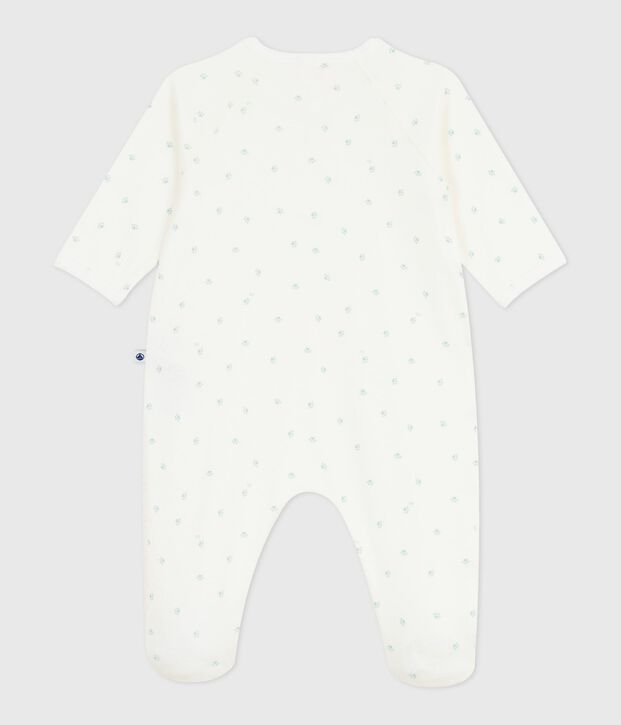 Babies' printed cotton pyjama suit white/blue
