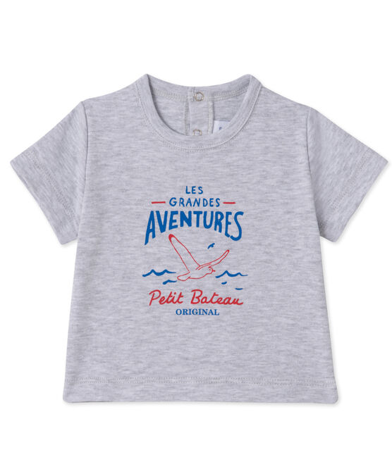Baby boys' silkscreen print T-shirt POUSSIERE CHINE grey