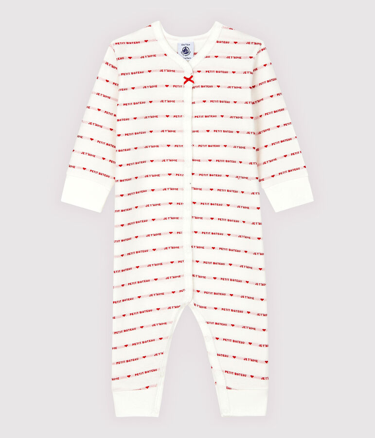 Petit Bateau Babies' Footless Sleepsuit with Woven Je t'aime white/red