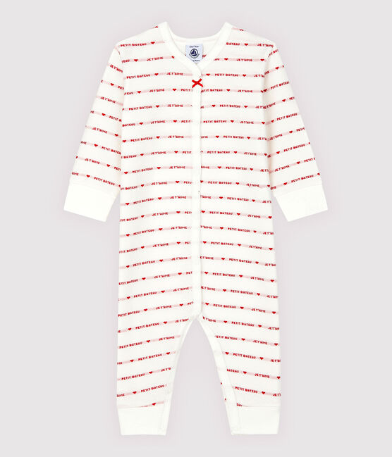Petit Bateau Babies' Footless Sleepsuit with Woven "Je t'aime" MARSHMALLOW white/TERKUIT red