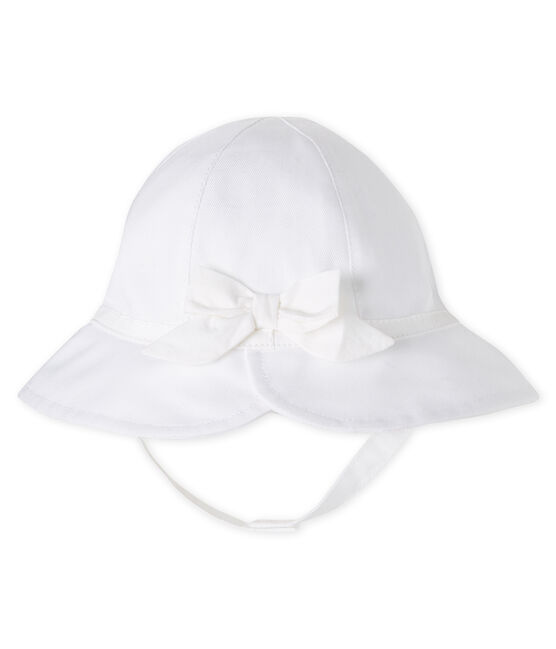 Twill wide-brimmed hat for baby girls MARSHMALLOW white