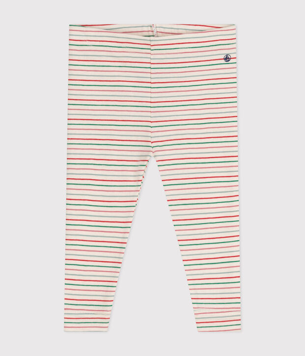 Babies' cotton leggings Ecru/multicolor