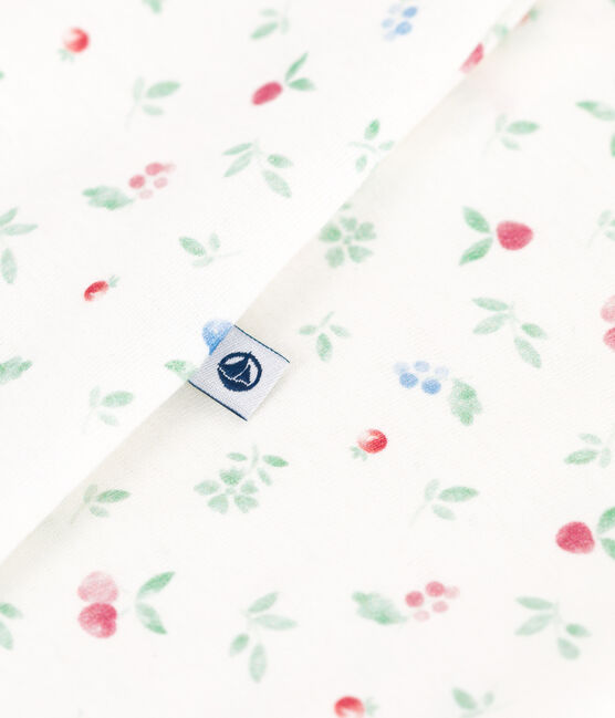 Babies' floral cotton pyjamas with a collar MARSHMALLOW white/MULTICO white