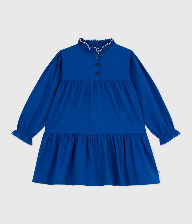 Children's long-sleeved plain cotton dress blue