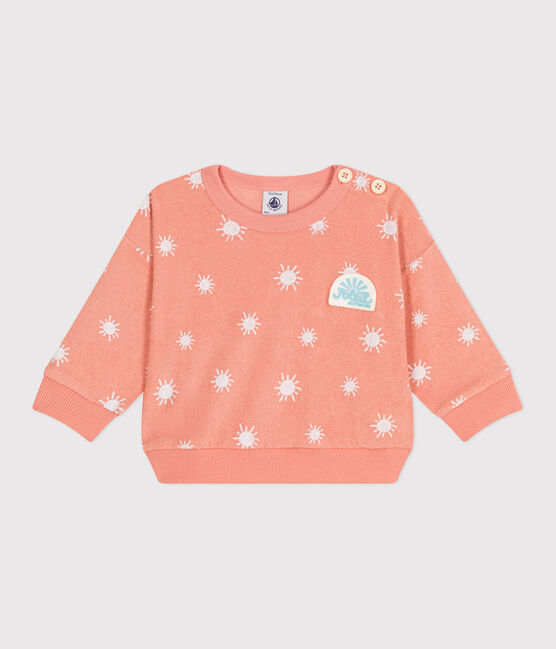Babies' sun print cotton terry sweatshirt ABRICOT orange/MARSHMALLOW