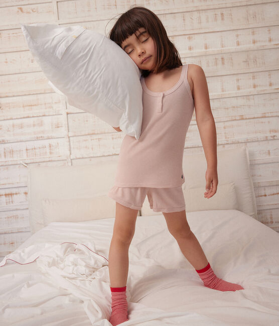 Children's Plain Cotton and Lyocell Pyjama Shorts and Vest SALINE pink