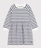 Children's long-sleeved stripy cotton dress MARSHMALLOW white/SMOKING blue