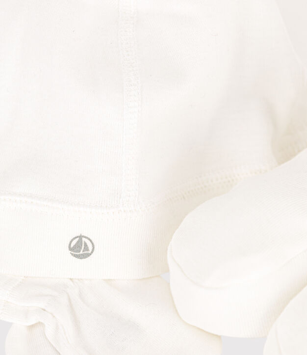 Unisex baby beanie, Booties , and mittens set in solid-color cotton multicolor