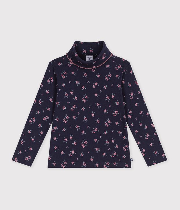 Children's floral pattern cotton rollneck top blue/multicolor