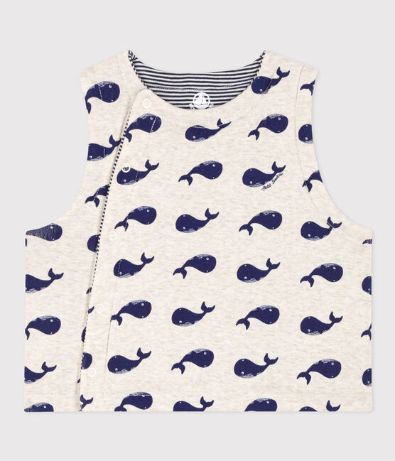 Babies' Reversible Whale Patterned Sleeveless Cotton Cardigan MONTELIMAR beige/MEDIEVAL blue