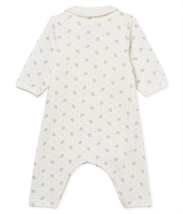 Baby boys' footless bodyjama in printed 1x1 rib knit white/multicolor