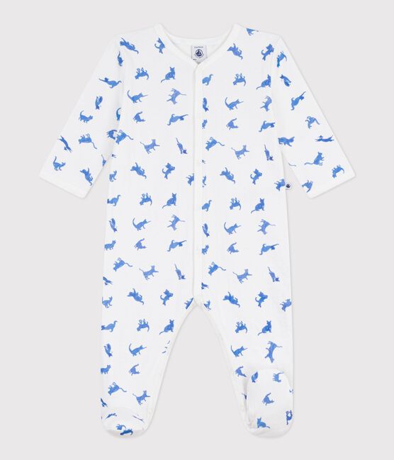 Babies' cat print tube knit pyjama suit MARSHMALLOW white/CREPUSCULE