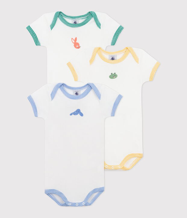Babies' short-sleeved animal themed cotton bodysuits - 3-Pack multicolor