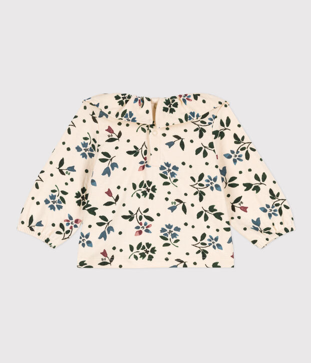 Babies' Long-Sleeved Patterned Cotton Gauze Blouse Ecru/multicolor