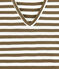 Women's striped original rib V-neck T-shirt SHITAKE brown/MARSHMALLOW white