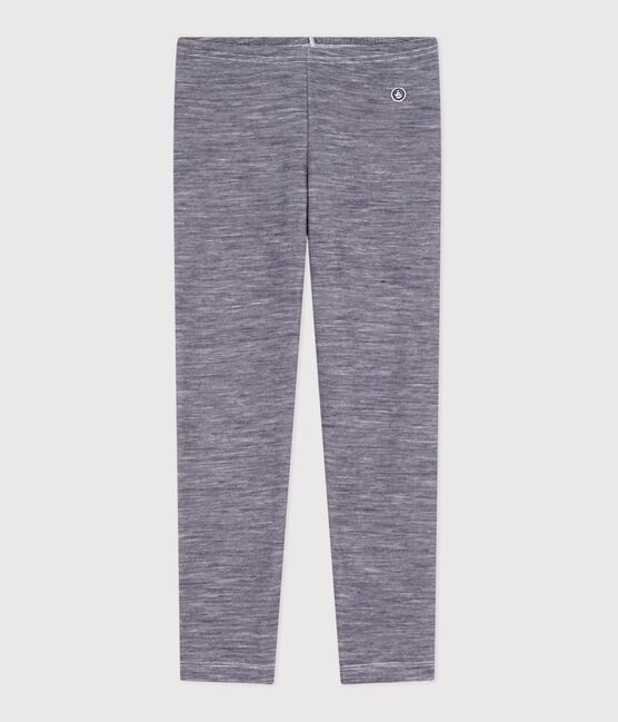 Children's stripy leggings in wool and cotton SOIR blue/MARSHMALLOW