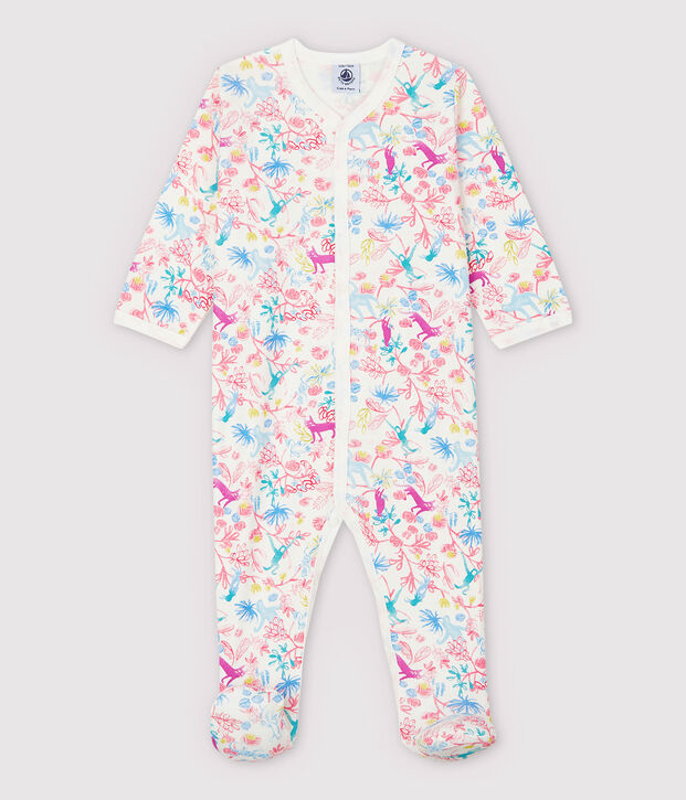 Baby Girls' Jungle Cotton Sleepsuit white/multicolor