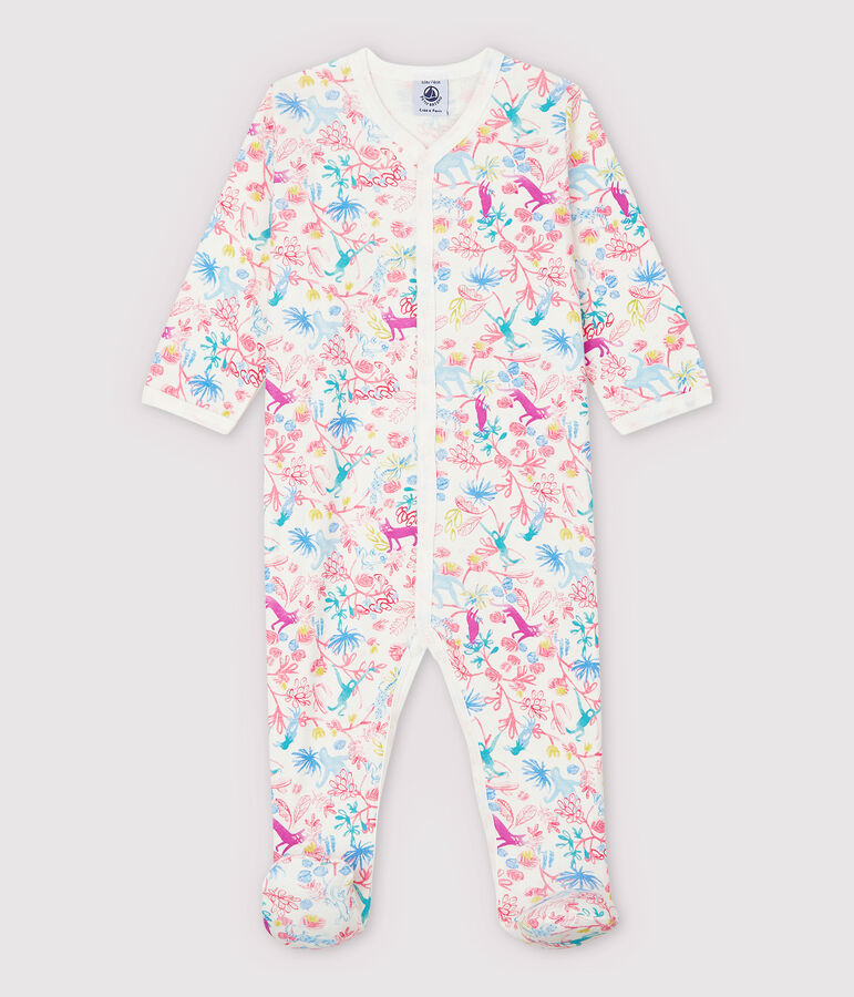 Baby Girls' Jungle Cotton Sleepsuit white/multicolor