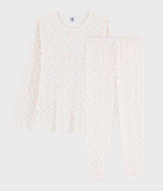 Girls'/Women's Multicoloured Spotted Organic Cotton Pyjamas MARSHMALLOW white/MULTICO white