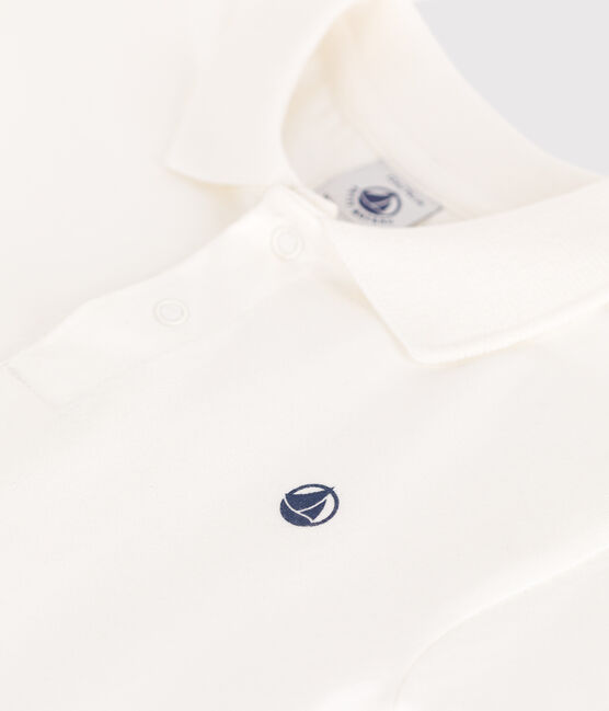Babies' short-sleeved plain cotton polo shirt MARSHMALLOW white
