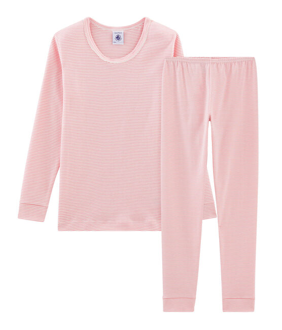 Girls' Snugfit Ribbed Pyjamas CHARME pink/MARSHMALLOW white