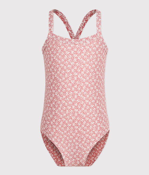 Girls' One-Piece Printed Swimsuit pink/white