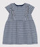 Babies' Striped Short-Sleeved Slub Jersey Dress MEDIEVAL blue/MARSHMALLOW white