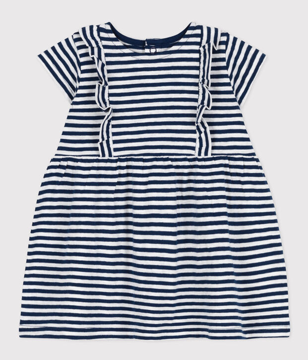 Babies' Striped Short-Sleeved Slub Jersey Dress blue/white