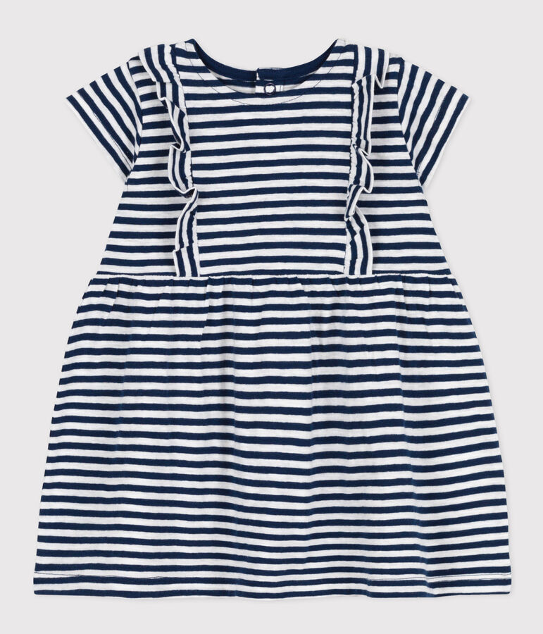 Babies' Striped Short-Sleeved Slub Jersey Dress blue/white