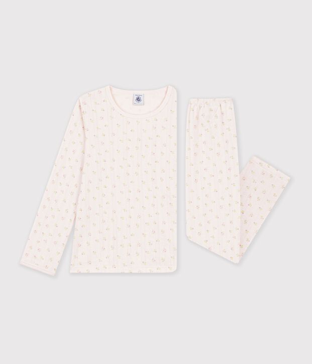 Pyjama femme en coton ajour&eacute; beige/pink/multicolor