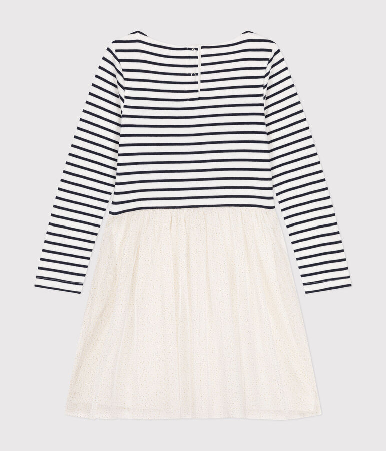 Girls' dress in tube knit and tulle MARSHMALLOW white/MULTICO white