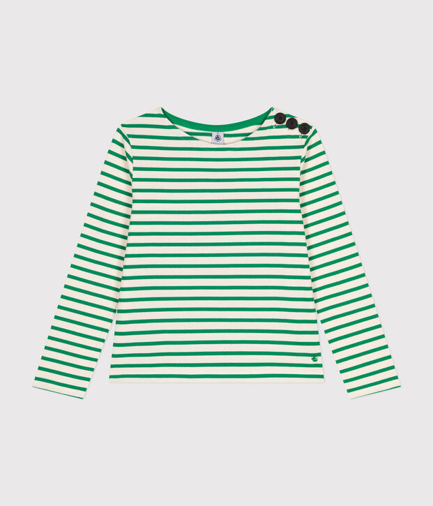 Women's Buttoned Cotton Breton Top Ecru/green