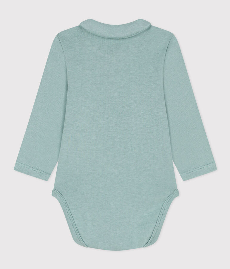 Babies' Long-Sleeved Cotton Bodysuit With Collar green