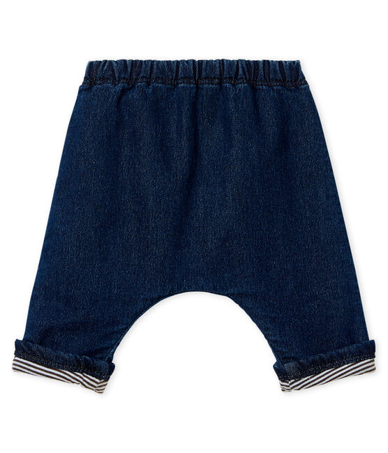 Unisex baby trousers in denim effect lined knit DENIM BLEU FONCE CN blue