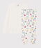 Girls' or Women's Floral Dual-Material Pyjamas MARSHMALLOW white/MULTICO white