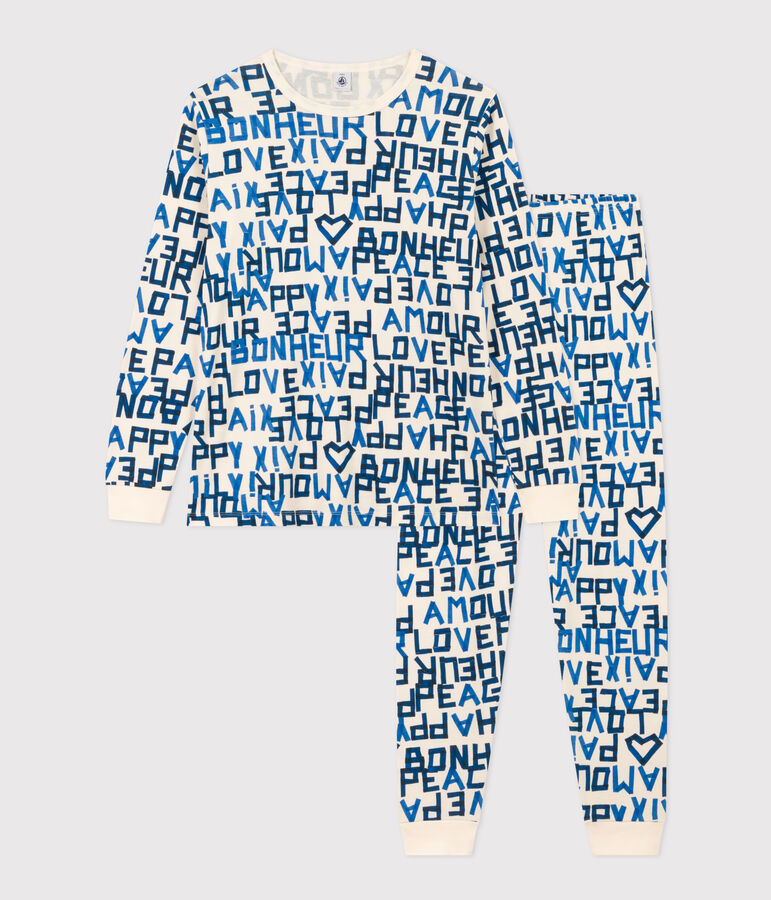 Boys' Blue Words Cotton Pyjamas Ecru/multicolor