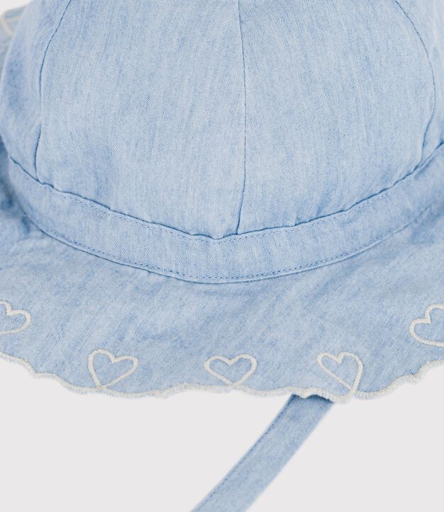 Baby girl's chambray wide brimmed floppy sun hat blue