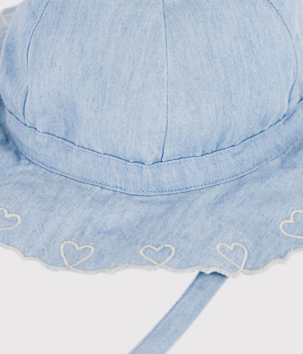Baby girl's chambray wide brimmed floppy sun hat blue