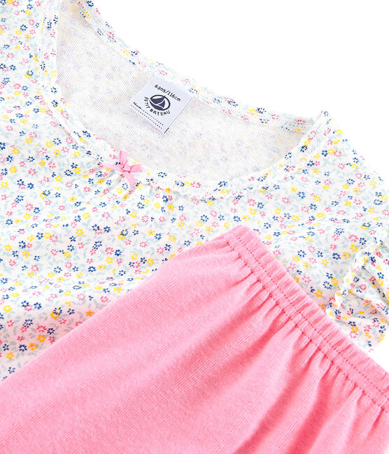 Girls' Cotton/Linen Short Pyjamas MARSHMALLOW white/MULTICO white