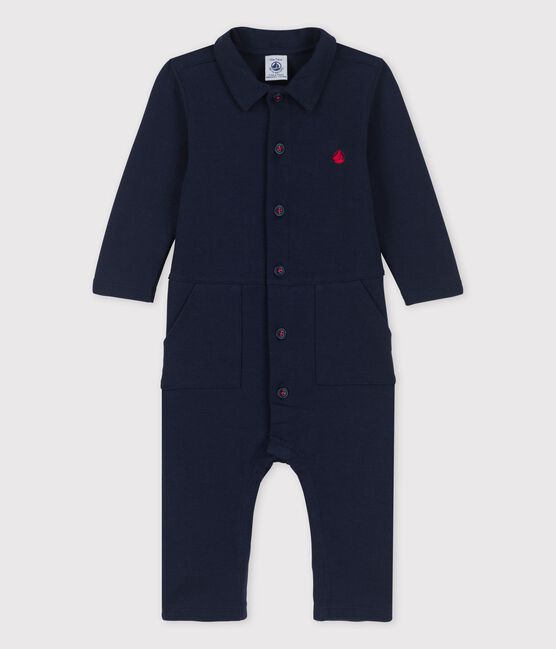 Babies' Thick Organic Jersey Long Playsuit SMOKING blue