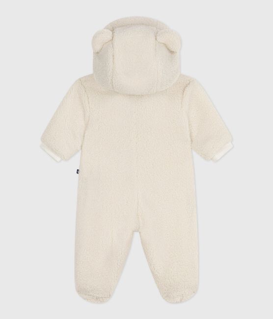 Babies' sherpa snowsuit with ears and a pinstriped lining MILK Ecru